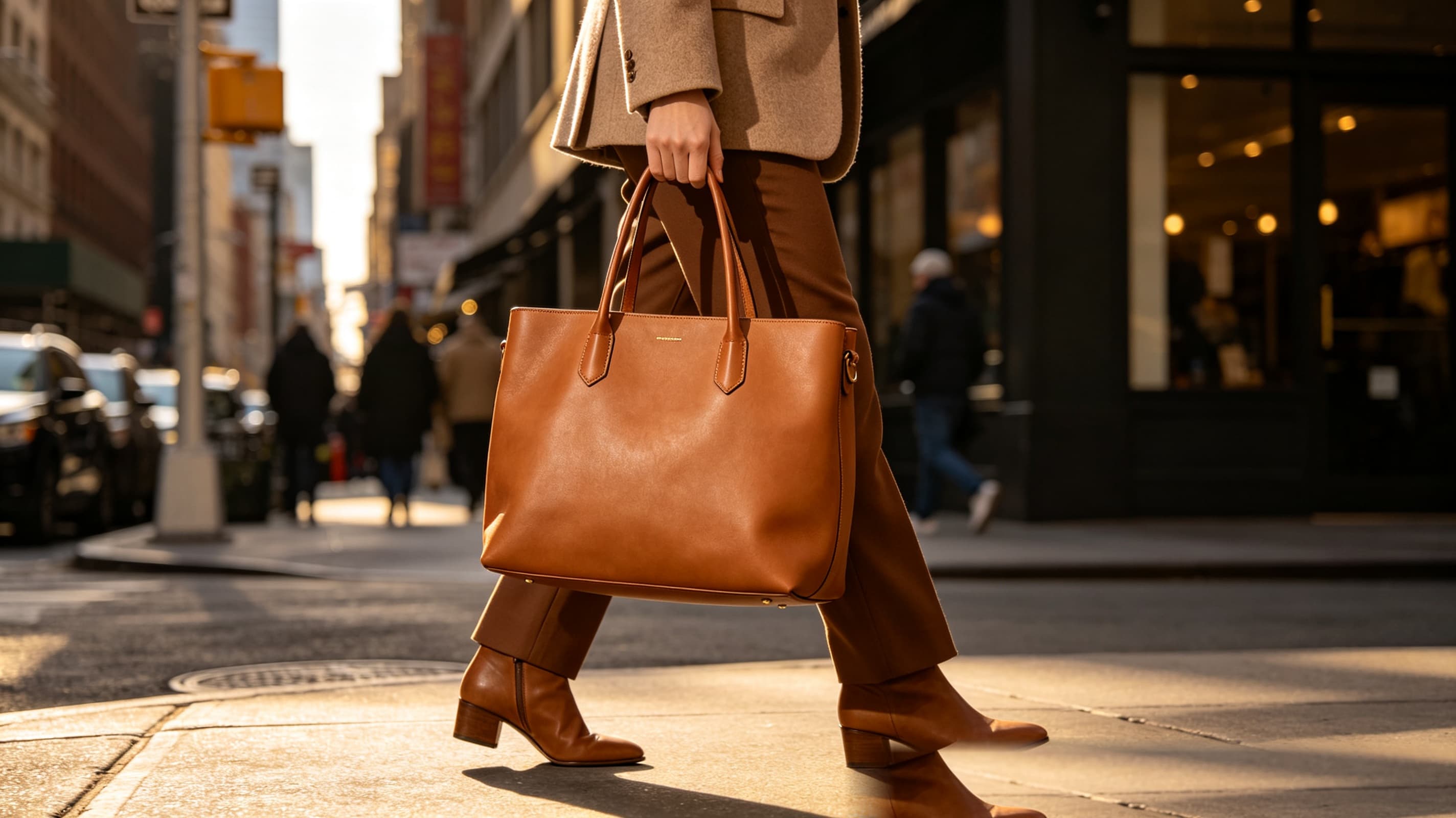 Handcrafted leather tote in daily use